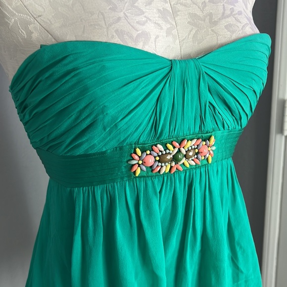 BCBG Maxazria Strapless Emerald Silk Dress - Picture 3 of 8
